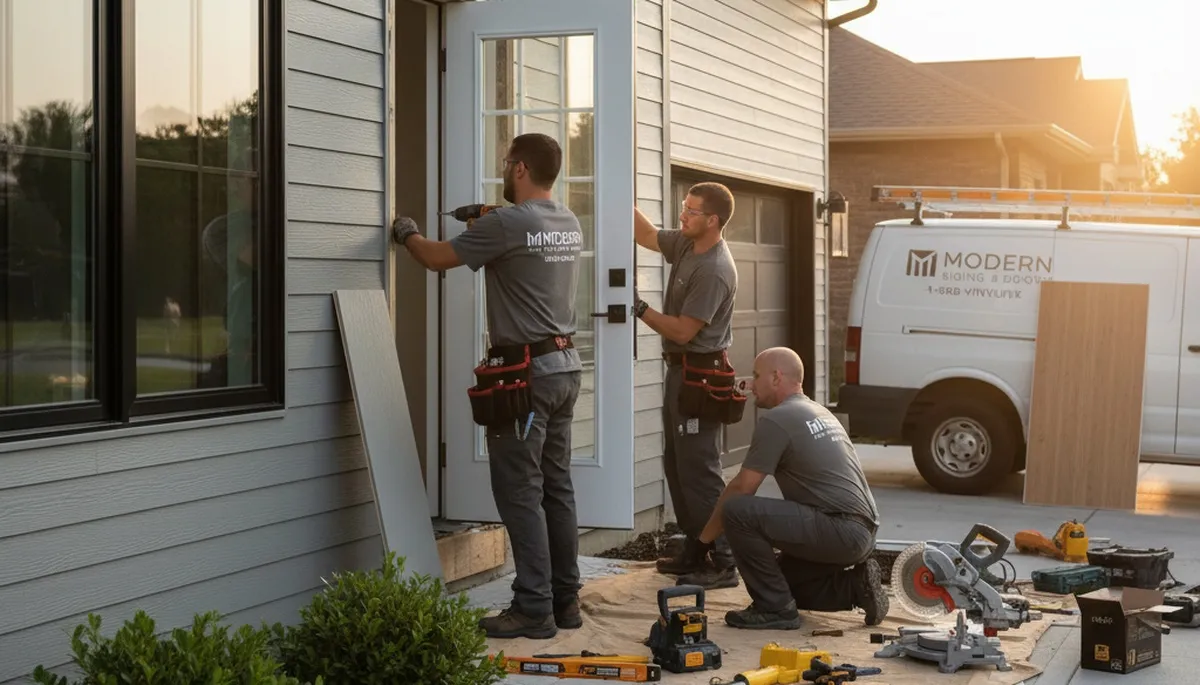 Vinyl siding and door repair service by Next Level Exteriors in Austin, TX